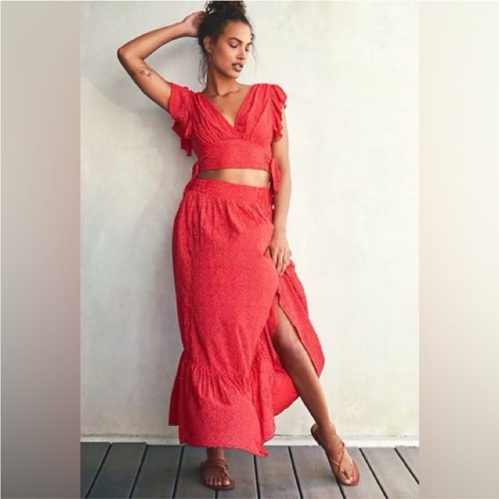 Free People Red and White Polka Dot Maxi Skirt and Top Set